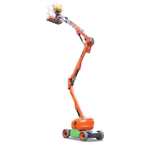 Dingli 16m compact articulating boom lift raised, for tight sites in Johor